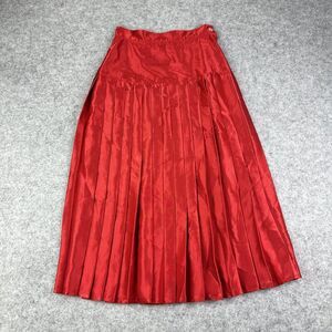 Vintage ILGWU Western Midi Skirt Women 1/2 Red Satin Pleated Broomstick USA Made